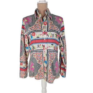 Etro Floral Colorful Geometric Shirt Blouse Multicolor Sz 10 Classic Luxury